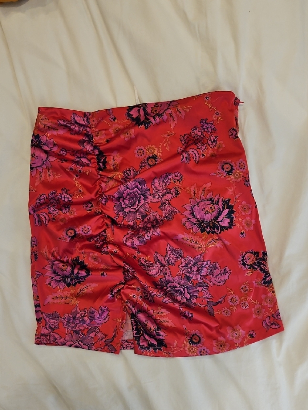 Floral Satin Ruched Hot Pink Mini Skirt